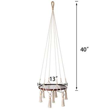 Mkono Hanging Shelf Macrame Plant Hanger Flower Pot Holder Boho Home Decor (with Wood Plate)