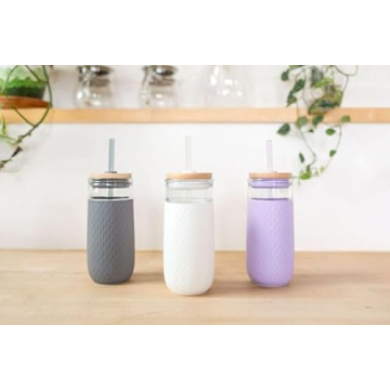 Ello Devon 18oz Glass Tumbler with Straw & Lid