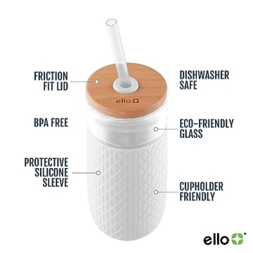 Ello Devon 18oz Glass Tumbler with Straw & Lid