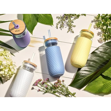 Ello Devon 18oz Glass Tumbler with Straw & Lid