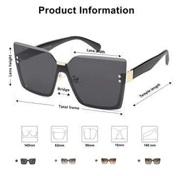 SOJOS Trendy Square Oversized Sunglasses UV400 Protection