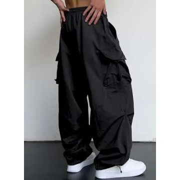 JMIERR Men's Casual Parachute Pants - Wide Leg Trousers for Streetwear Style