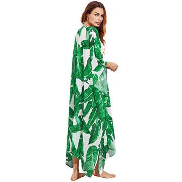 SweatyRocks Women's Flowy Kimono Cardigan Open Front Maxi Dress Green X-Small