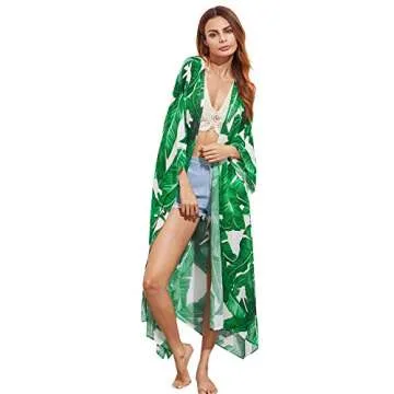 SweatyRocks Women's Flowy Kimono Cardigan Open Front Maxi Dress Green X-Small