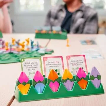 Wild Flowers Family Fun Strategy Game, Grow & Claim Flowers by Placing Tiles & Bumble Bees to Secure Your Blooms Before Others, Complete Garden Cards to Score Big! Solo Play & 1 to 4 Players Aged 8+