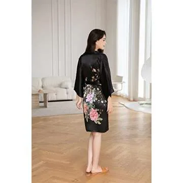 Kwedhonjh Women's 100% Silk Kimono - Short Bathrobe Pajamas