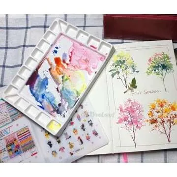 Bower Bird Ceramic Watercolor Palette 18well Rectangle Artist Professional Paint Palette for Acrylic,Gouache Painting Ceramic Mixing Tray (Porcelain) (7.8x5.7in(with Box))