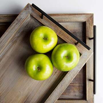 Wooden Serving Trays with Handles (2 Pc. Set) Rustic Color, Farmhouse Wood Butler Platters | Serve Breakfast, Appetizer, Coffee, Bar, and Food | Party or Display Use (Rustic) | Bison Home Goods