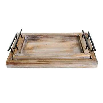Wooden Serving Trays with Handles Rustic 2 Pc Set