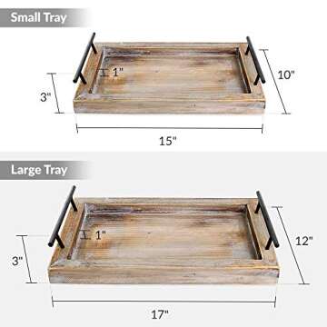Wooden Serving Trays with Handles (2 Pc. Set) Rustic Color, Farmhouse Wood Butler Platters | Serve Breakfast, Appetizer, Coffee, Bar, and Food | Party or Display Use (Rustic) | Bison Home Goods