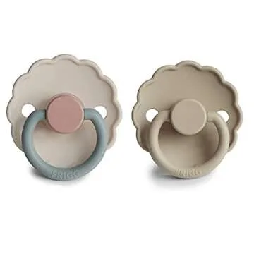 FRIGG Daisy SilkySoft Silicone Baby Pacifier | Made in Denmark | BPA-Free (Cotton Candy/Sandstone, 0...