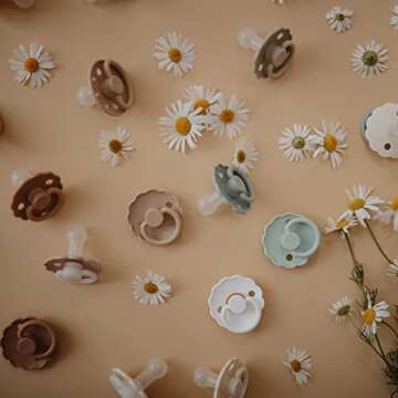 FRIGG Daisy SilkySoft Silicone Baby Pacifier | Made in Denmark | BPA-Free (Cotton Candy/Sandstone, 0-6 Months)