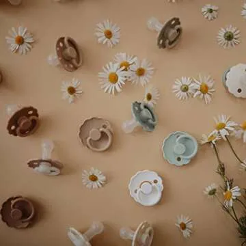 FRIGG Daisy SilkySoft Silicone Baby Pacifier | Made in Denmark | BPA-Free (Cotton Candy/Sandstone, 0-6 Months)