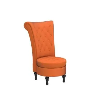 Container Furniture Direct Royal High-Back Velvet Accent Chair for Vanity with Storage and Luxurious Upholstery, Retro Design and Versatile Usage for Livingroom, Bedroom, Lounge and Office, Red Orange