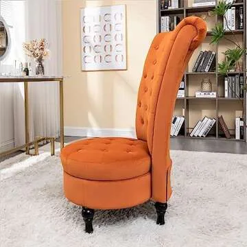 Container Furniture Direct Royal High-Back Velvet Accent Chair for Vanity with Storage and Luxurious Upholstery, Retro Design and Versatile Usage for Livingroom, Bedroom, Lounge and Office, Red Orange
