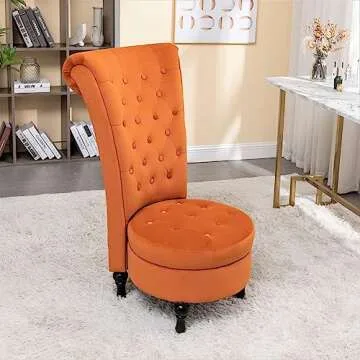 Container Furniture Direct Royal High-Back Velvet Accent Chair for Vanity with Storage and Luxurious Upholstery, Retro Design and Versatile Usage for Livingroom, Bedroom, Lounge and Office, Red Orange