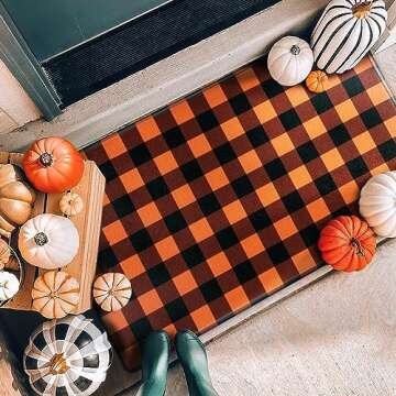 Alishomtll 2 PCS Halloween Kitchen Rugs, Halloween Decor Checkered Rug Kitchen Mats for Floor, Non Slip Kitchen Floor Mats for Halloween Home Decors, 17x30 and 17x47 Inch