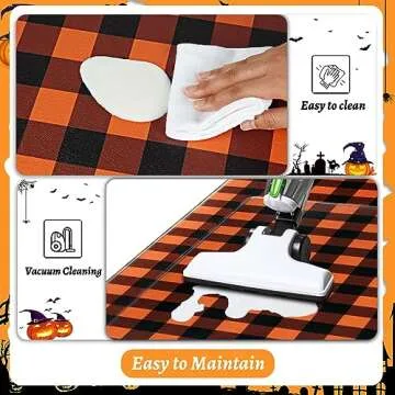 Alishomtll 2 PCS Halloween Kitchen Rugs, Halloween Decor Checkered Rug Kitchen Mats for Floor, Non Slip Kitchen Floor Mats for Halloween Home Decors, 17x30 and 17x47 Inch