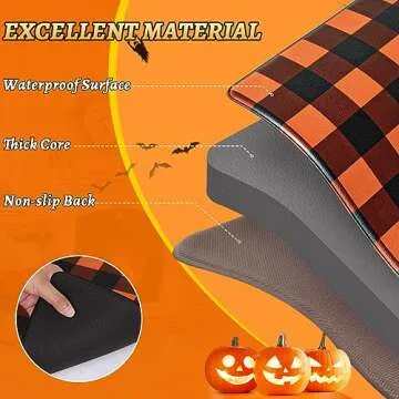 Alishomtll 2 PCS Halloween Kitchen Rugs, Halloween Decor Checkered Rug Kitchen Mats for Floor, Non Slip Kitchen Floor Mats for Halloween Home Decors, 17x30 and 17x47 Inch