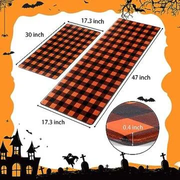 Alishomtll 2 PCS Halloween Kitchen Rugs, Halloween Decor Checkered Rug Kitchen Mats for Floor, Non Slip Kitchen Floor Mats for Halloween Home Decors, 17x30 and 17x47 Inch