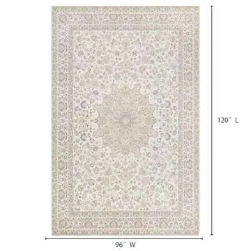 Area Rug Living Room Rugs: 8x10 Large Machine Washable Non Slip Thin Carpet Soft Indoor Luxury Flora...