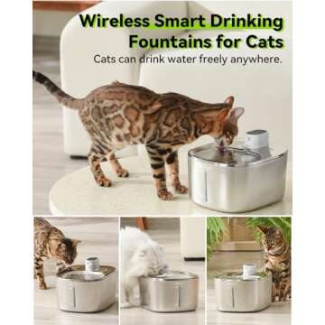 APD APETDOLA Wireless Cat Water Fountain, 135 fl oz/4L Battery Operated Cat Fountain Stainless Steel...