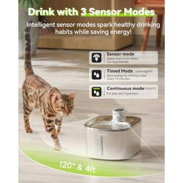 APD APETDOLA Wireless Cat Water Fountain, 135 fl oz/4L Battery Operated Cat Fountain Stainless Steel with Water Level Window, 3 Work Modes, Cordless Pet Water Fountain for Cats, Dogs, Pets, Inside