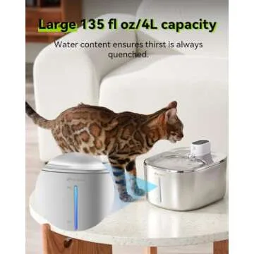 APD APETDOLA Wireless Cat Water Fountain, 135 fl oz/4L Battery Operated Cat Fountain Stainless Steel with Water Level Window, 3 Work Modes, Cordless Pet Water Fountain for Cats, Dogs, Pets, Inside