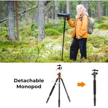 K&F Concept 74" Tripod with Detachable Monopod & Ball Head
