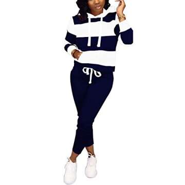 Nimsruc Women's Two Piece Outfits Workout Pants Sets Casual Jogging Suits Long Sleeve Tracksuit Blue White XL