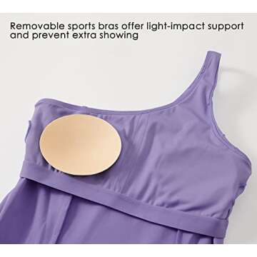 Willit Women's One Shoulder Dress Tennis Exercise Golf Athletic Dress with Bra & Shorts Active Dress with Pockets Lilac S