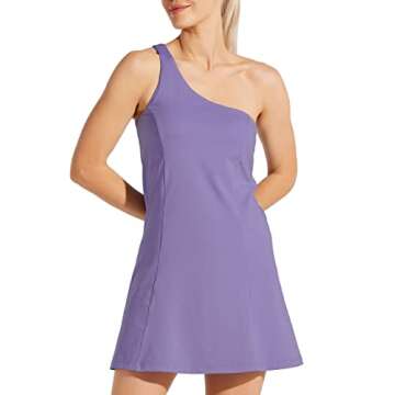 Willit Women's One Shoulder Dress Tennis Exercise Golf Athletic Dress with Bra & Shorts Active Dress with Pockets Lilac S