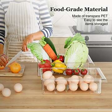 SNSLXH 2 Pack Refrigerator Drawer Organizer, Pull Out Shelf Storage Transparent Organizer for Egg, Fruit, Vegetable, Seafood, Meat, Fit All Fridge Shelves Under 0.6''