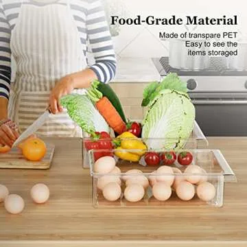 SNSLXH 2 Pack Refrigerator Drawer Organizer, Pull Out Shelf Storage Transparent Organizer for Egg, Fruit, Vegetable, Seafood, Meat, Fit All Fridge Shelves Under 0.6''