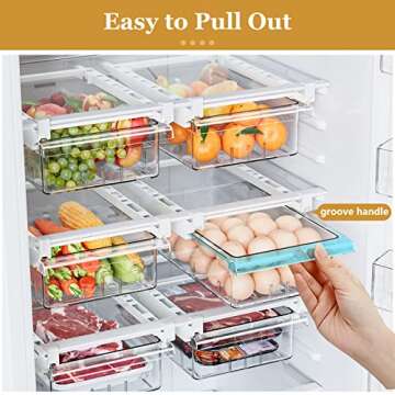 SNSLXH 2 Pack Refrigerator Drawer Organizer, Pull Out Shelf Storage Transparent Organizer for Egg, Fruit, Vegetable, Seafood, Meat, Fit All Fridge Shelves Under 0.6''