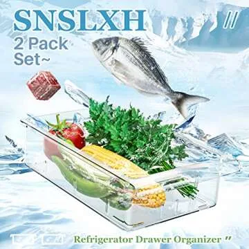 SNSLXH 2 Pack Refrigerator Drawer Organizer, Pull Out Shelf Storage Transparent Organizer for Egg, Fruit, Vegetable, Seafood, Meat, Fit All Fridge Shelves Under 0.6''