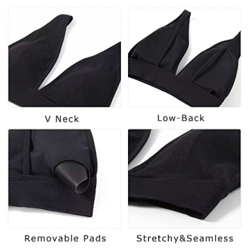 INIBUD Bralette for Women Summer Yoga Sports Ribbed Plunge Cami Bra Seamless V Neck Triangle Comfy 3-PCS-M