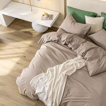 JIYUAN 100% Washed Cotton Duvet Cover Set Comfy Simple Style Soft Breathable Textured Durable Linen ...