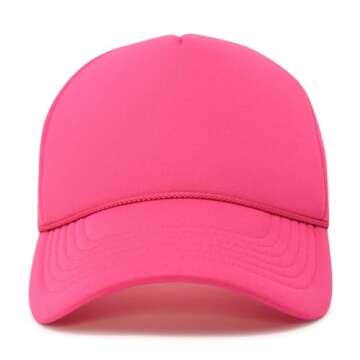DALIX Plain Blank Trucker Hat Mesh Cap in Hot Pink
