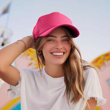 DALIX Plain Blank Trucker Hat Mesh Cap in Hot Pink