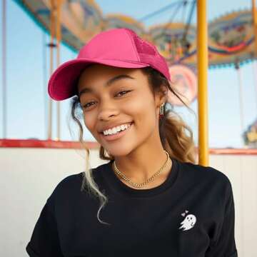 DALIX Plain Blank Trucker Hat Mesh Cap in Hot Pink