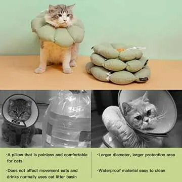 Cat Cone Collar,Cute Waterproof Cat Recovery Collar,Anti-Bite Lick Wound Healing Safety Elizabethan e Collar for Cats,Green Flower All-Season Style
