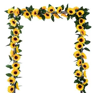 Lvydec 4 Pack Artificial Sunflower Garland - Silk Sunflower Vine Artificial Flowers Garland with Green Leaves for Wedding Party Table Decoration