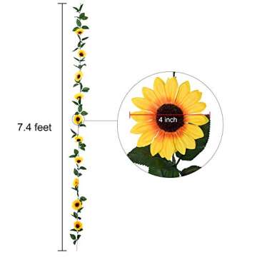 Lvydec 4 Pack Artificial Sunflower Garland - Silk Sunflower Vine Artificial Flowers Garland with Green Leaves for Wedding Party Table Decoration
