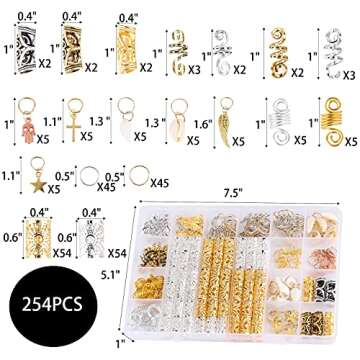 Tbestmax 254 Pcs Loc Hair Jewelry for Women Braids, Dreadlock Accessories with Box and Edge Brus, Me...