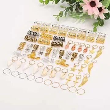 Tbestmax 254 Pcs Loc Hair Jewelry for Women Braids, Dreadlock Accessories with Box and Edge Brus, Metal Sliver Gold Hair Charms Hair Beads Rings Cuffs Decorations