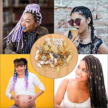 Tbestmax 254 Pcs Loc Hair Jewelry for Women Braids, Dreadlock Accessories with Box and Edge Brus, Metal Sliver Gold Hair Charms Hair Beads Rings Cuffs Decorations