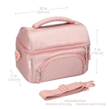 Bentgo Deluxe Lunch Bag - Durable and Insulated Lunch Tote with Zippered Outer Pocket, Internal Mesh Pocket, Padded & Adjustable Straps, & 2-Way Zippers - Fits Most Lunch Boxes (Blush)
