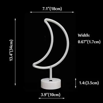 LED Moon Neon Signs, Crescent Night Lights USB Battery Operated Moon Lamp for Birthday Party, Wedding, Halloween, Christmas Decorations-Moon with Holder Base(Warm White)