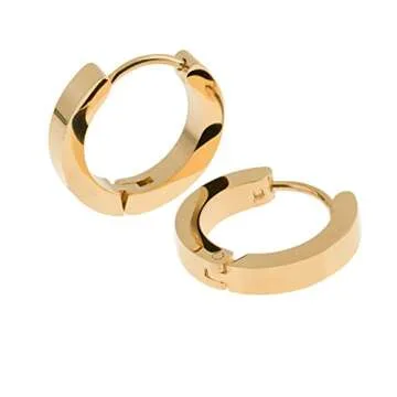VAGA Gold Color Hoop Earings, Pair Of Cool Punk Rock Style Stainless Steel Gold Hoop Earrings Men And Women, The Hoops Are Small And Thick Gold Hoop Earrings